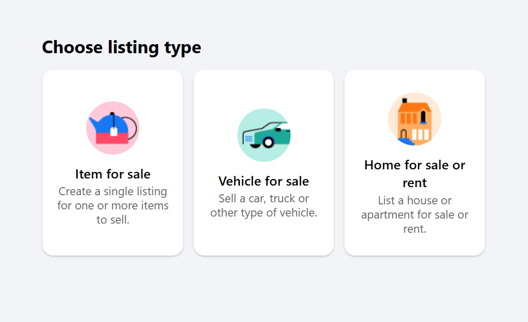 Choose the listing type on Facebook Marketplace