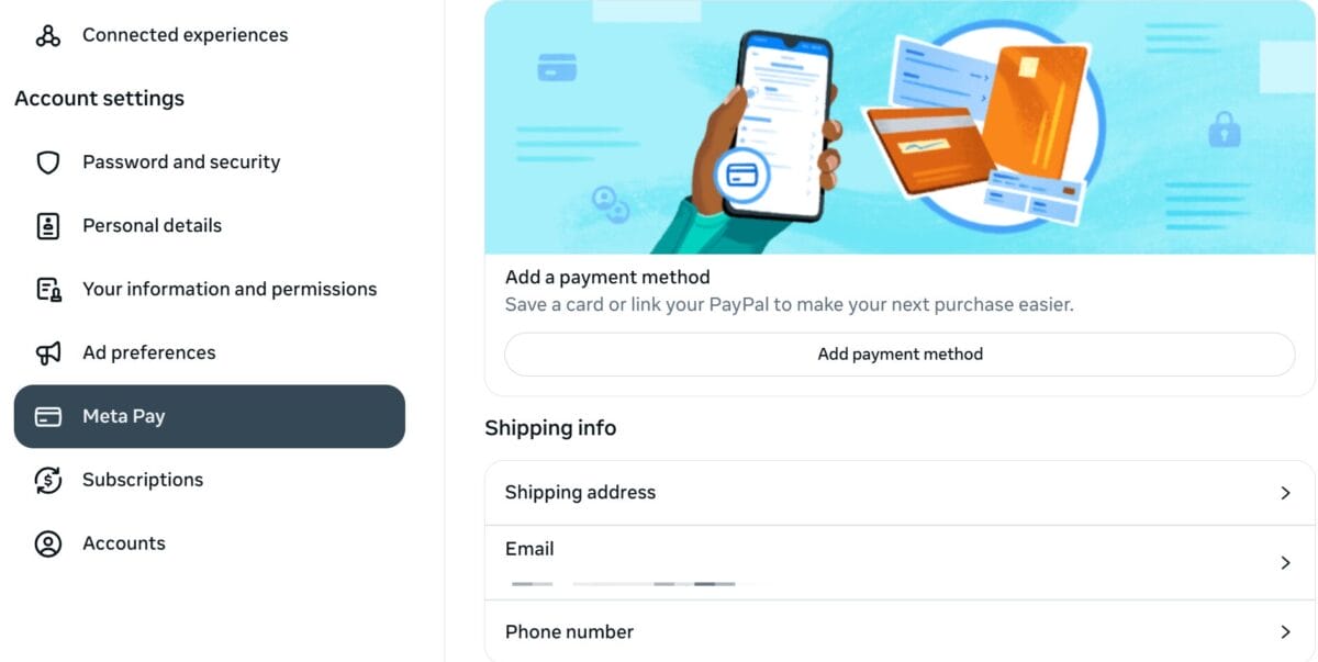 Meta Pay option