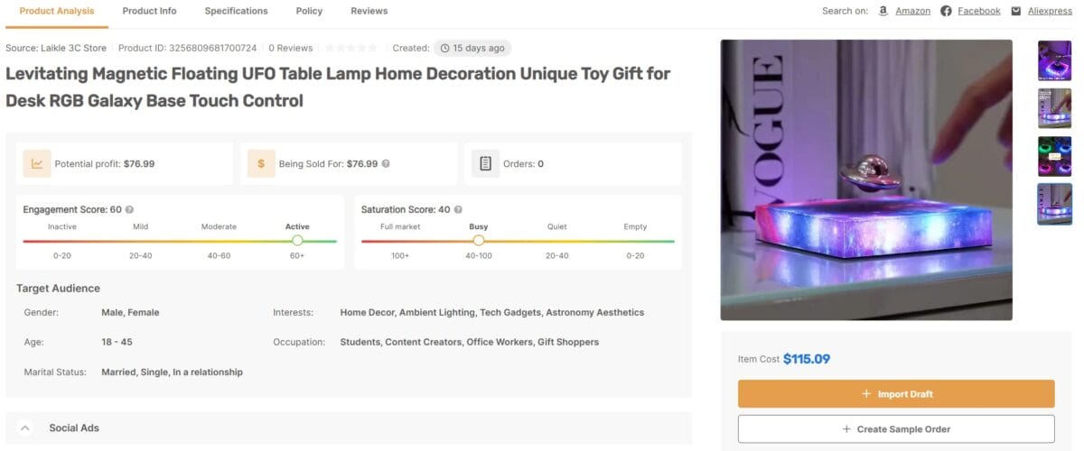 Magnetic Floating UFO Table Lamp best product for March