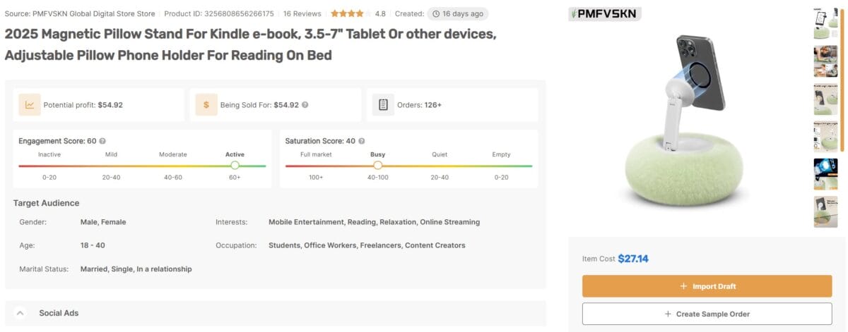 Magnetic Pillow Stand For Kindle e-book, Tablet Or other devices best product to sell in March 2026