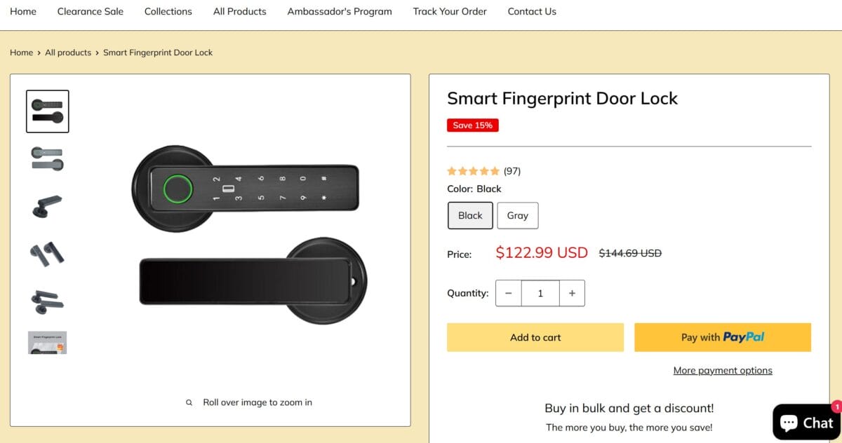 5-in-1 smart door lock seller's website