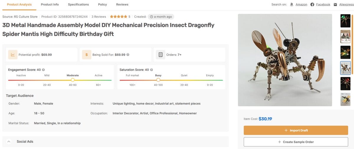 3D Metal Assembly Insect Model best product to sell in March 2026