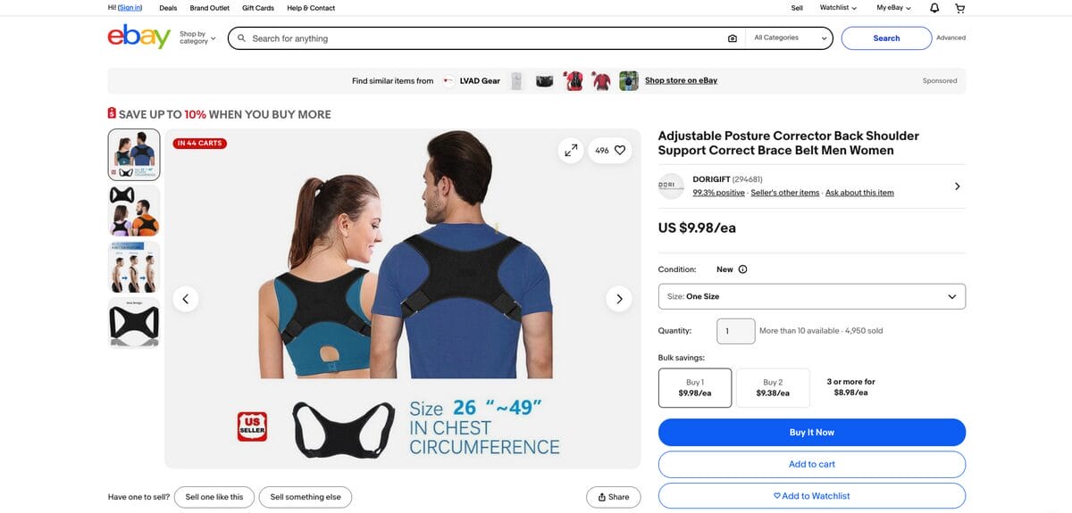 Adjustable Posture Corrector Brace on eBay, a top TikTok dropshipping product