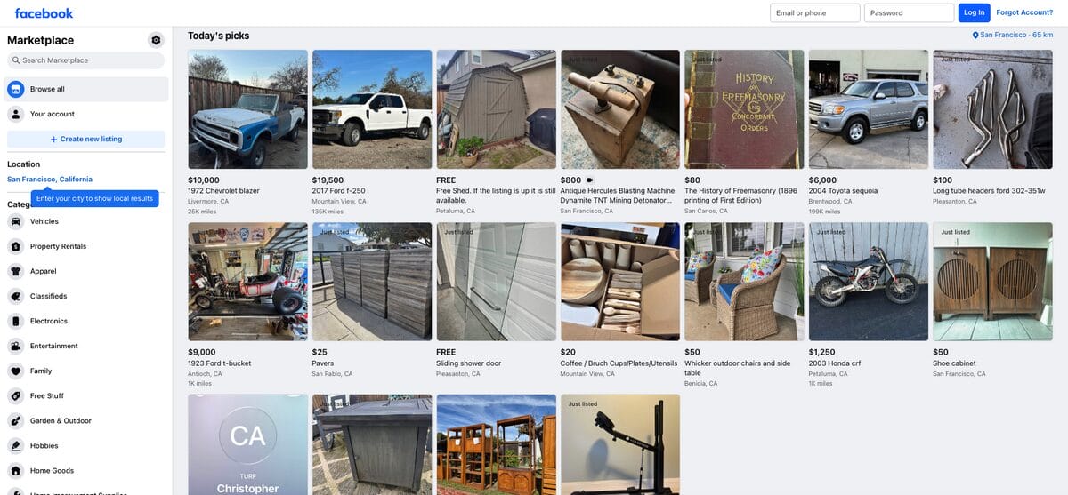 Facebook Marketplace homepage