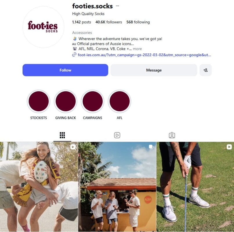 Footies socks Instagram example of a niche ecommerce brand
