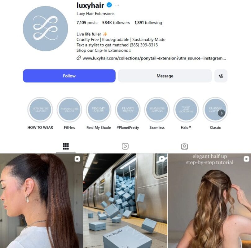 Luxy Hair Instagram account example for dropshippers
