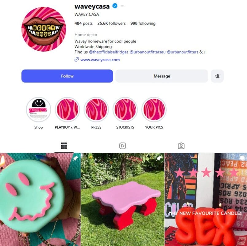 Wavey Casa account example home decor Instagram dropshipping