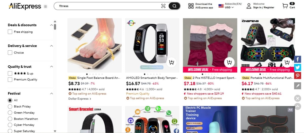 Dropshipping fitness equipment AliExpress