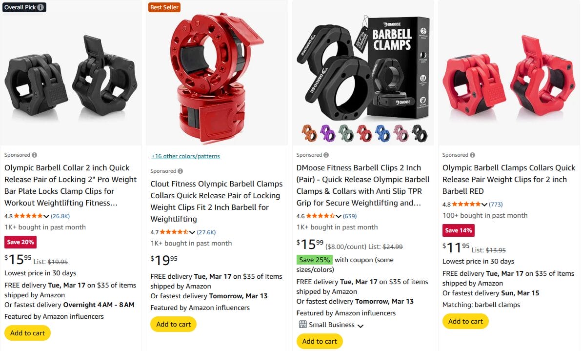 Barbell collars Amazon fitness