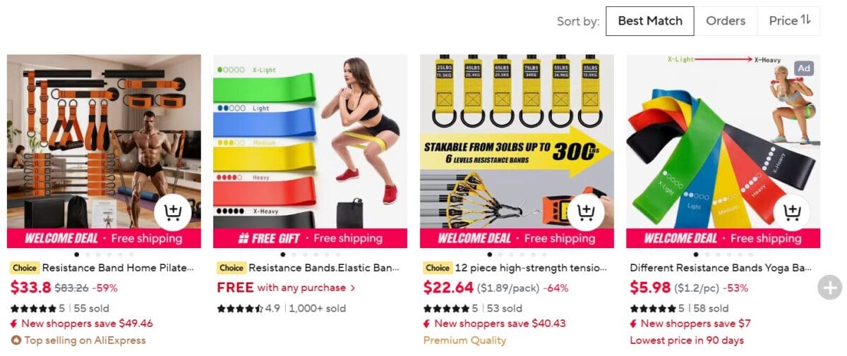 Resistance band kits on Aliexpress