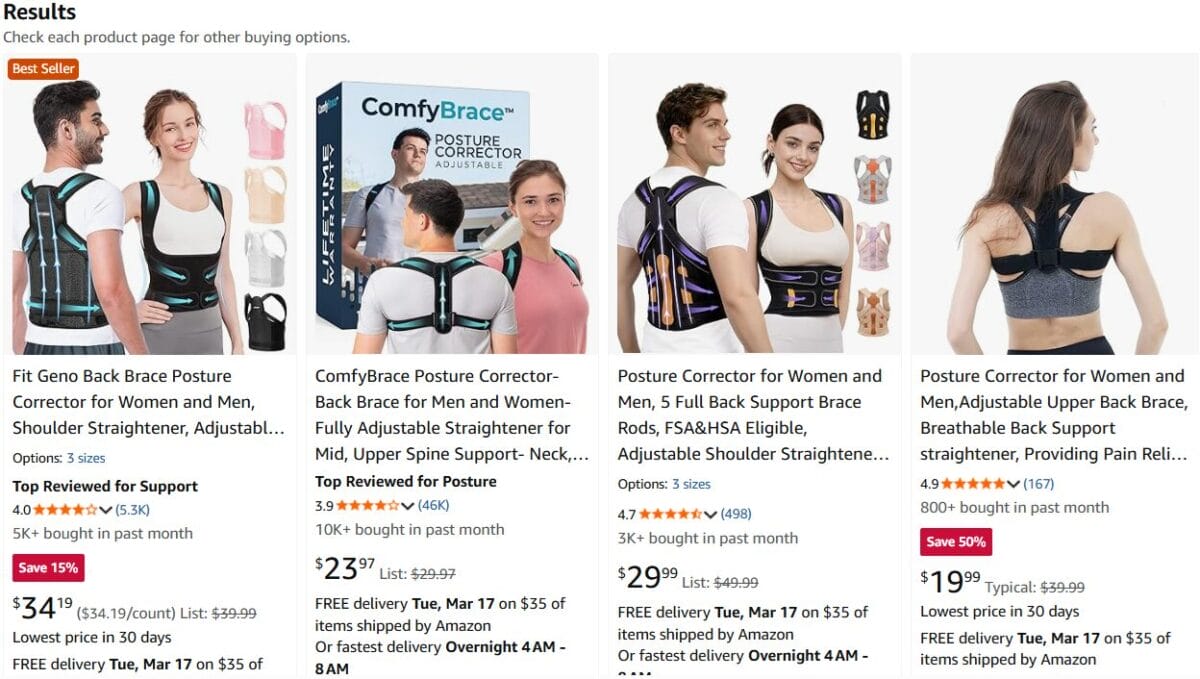 posture correctors on Amazon fitness products for dropshippers