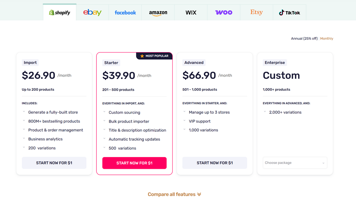 AutoDS pricing to start a dropshipping business