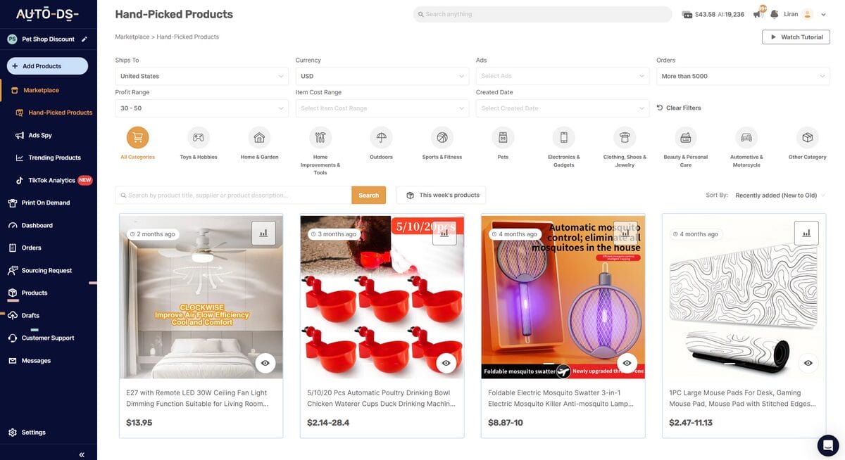 AutoDS Hand Picked Products Hub for Dropshipping in 2026