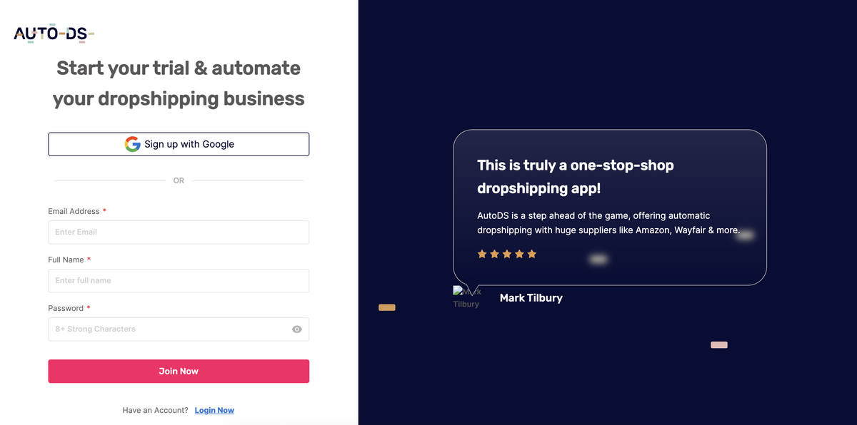 Create an AutoDS account to start dropshipping