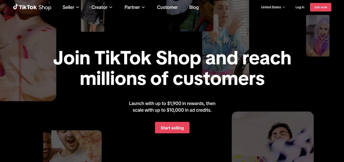 TikTok Shop's homepage to start dropshipping