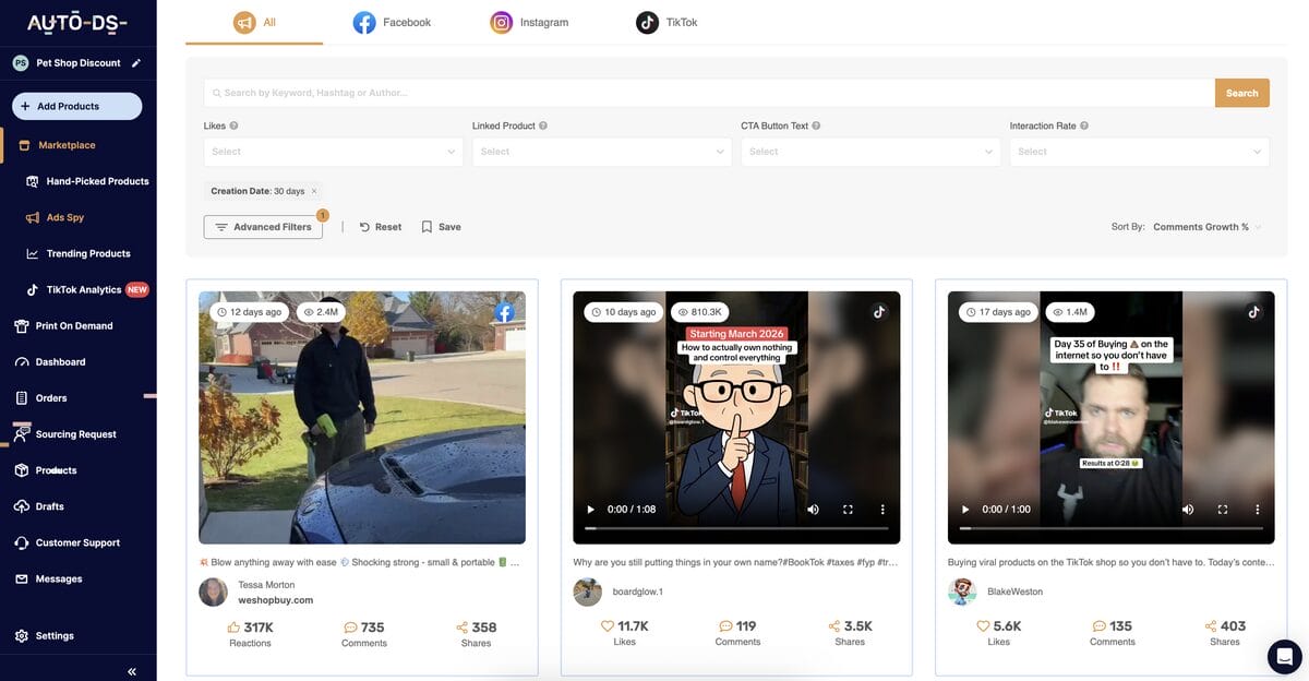 AutoDS's Ad spy tools to sell on Amazon