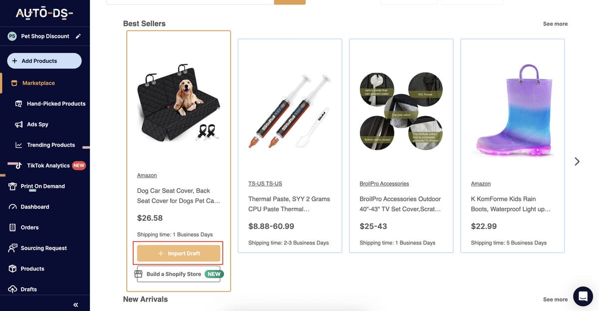 Import products from AutoDS to Amazon