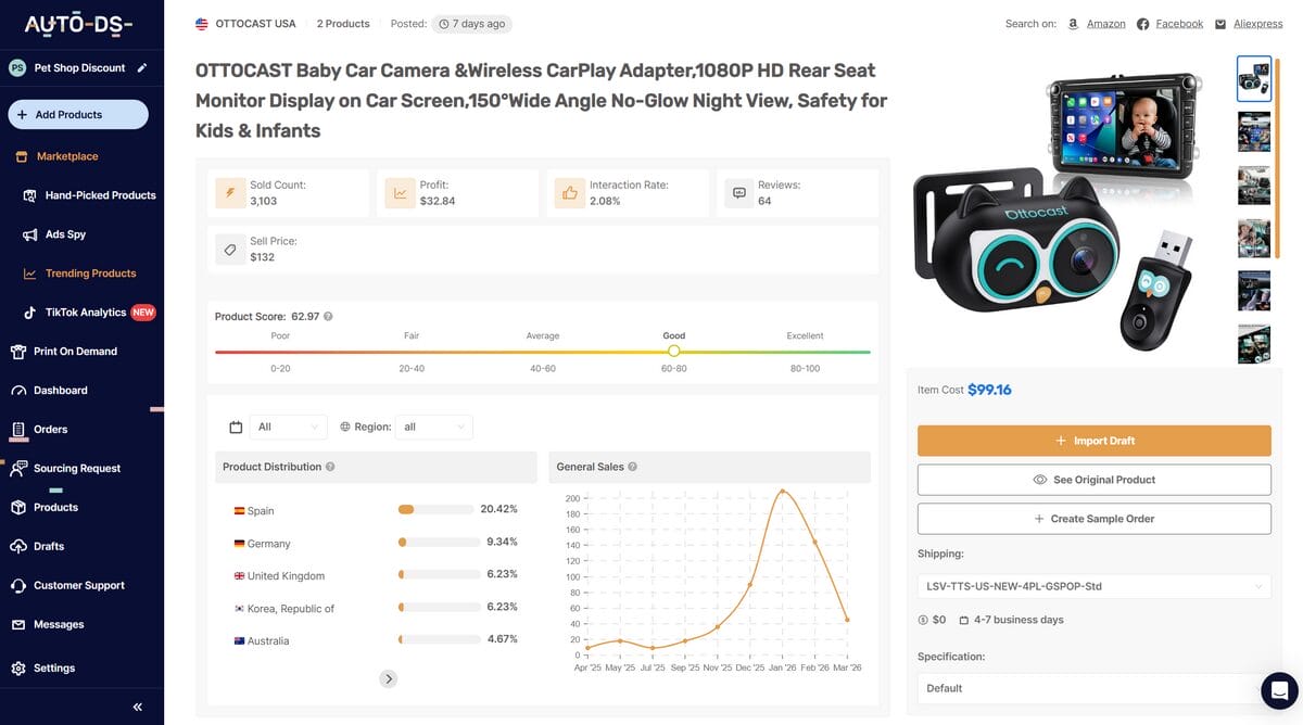 AutoDS trending products ai feature