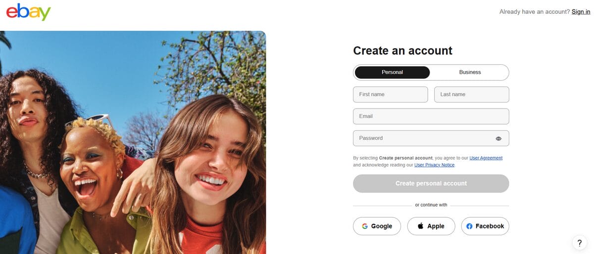 eBay set up seller account