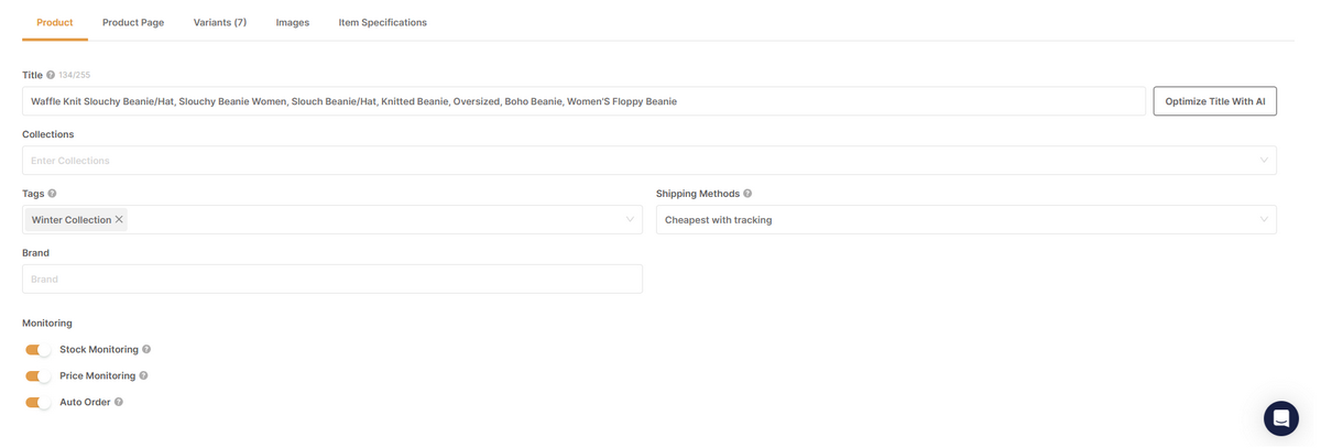 AutoDS price and stock monitoring products