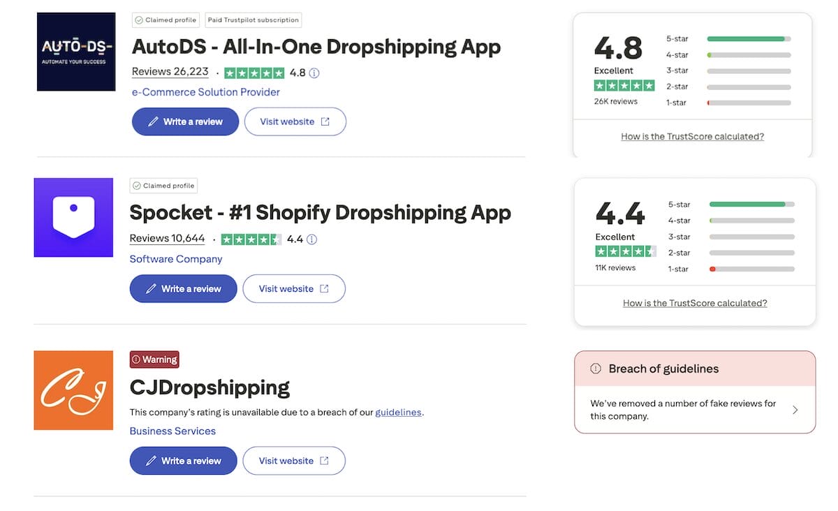 AutoDS vs Spocket vs CJ Dropshipping