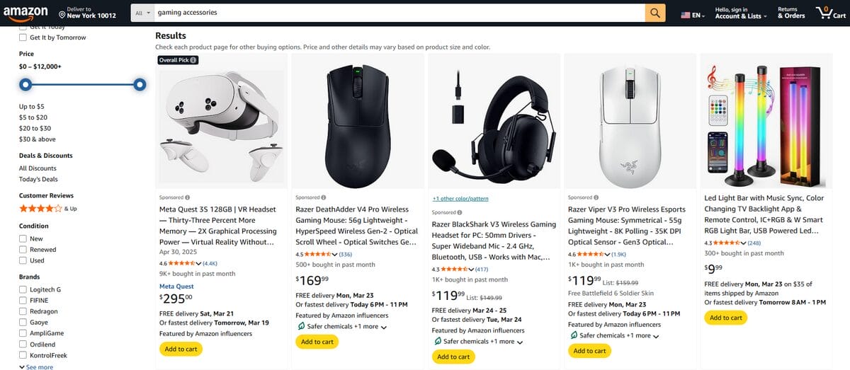 Gaming accessories best selling products on Amazon