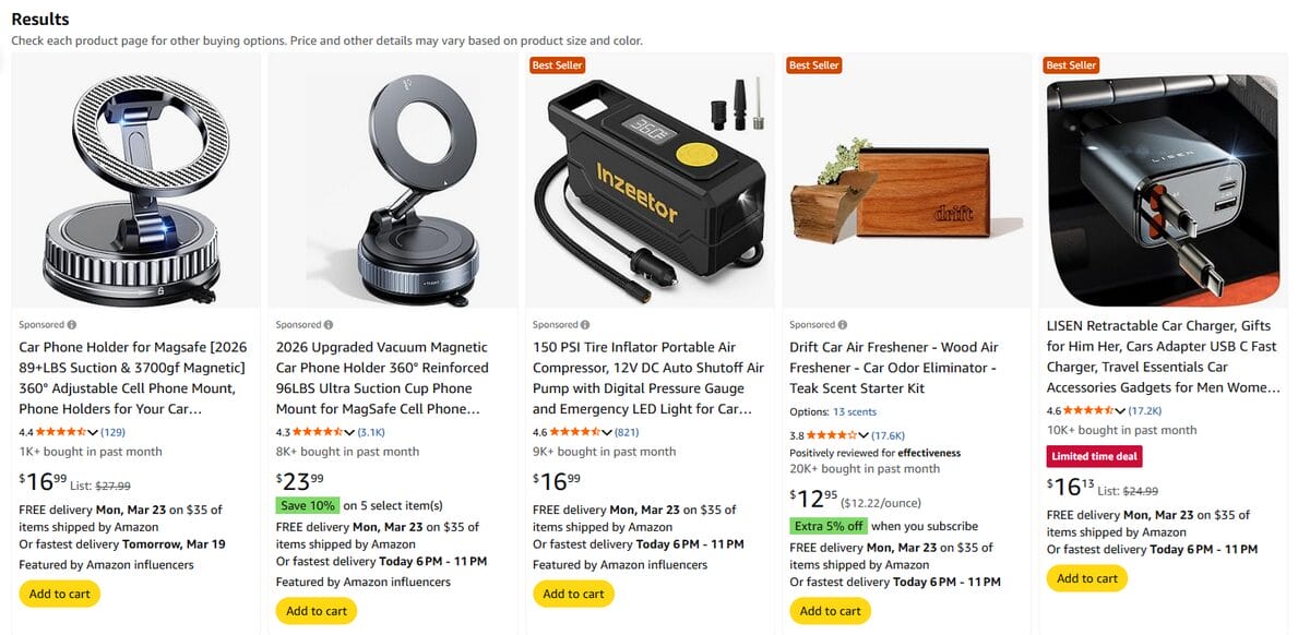 Amazon car accesories catalog of best products