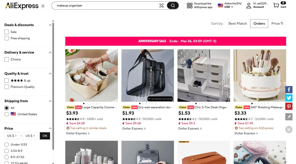 AliExpress top rankings