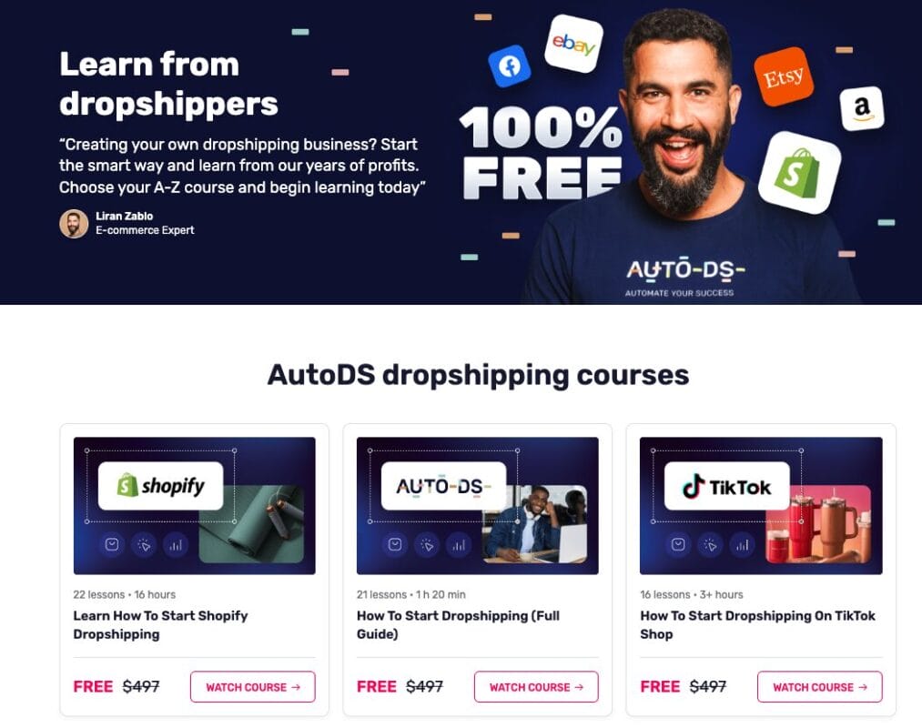 AutoDS's courses for dropshipping skills