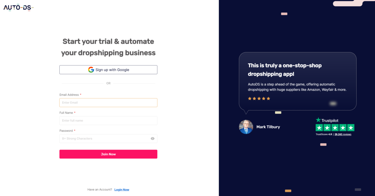 register to autods for aliexpress dropshipping