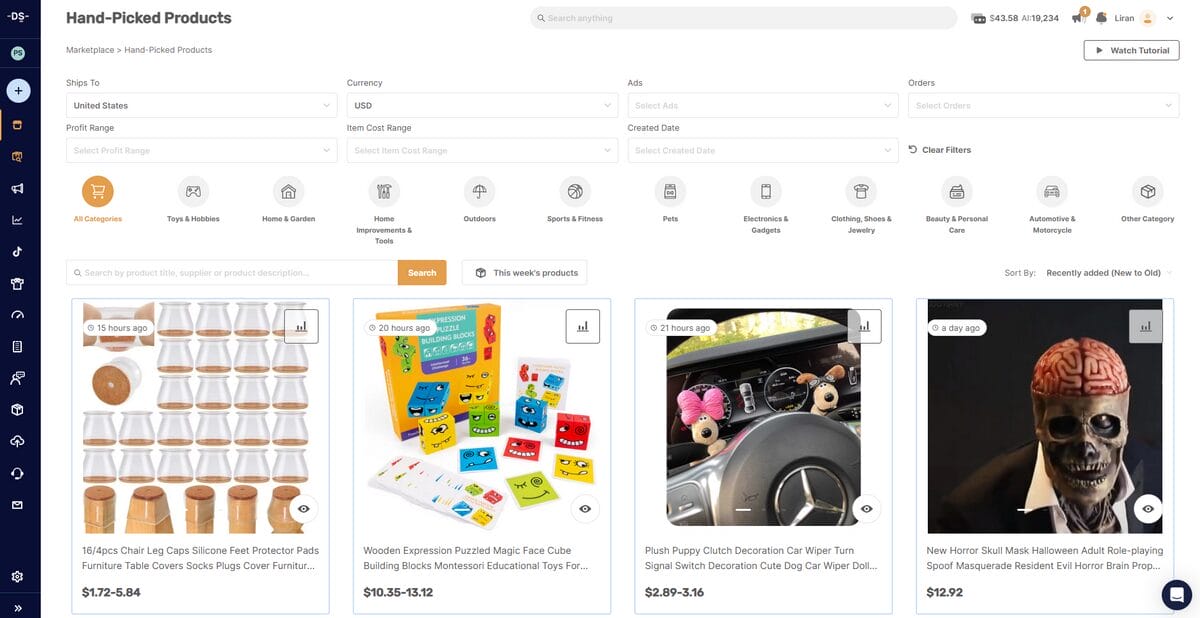 Find dropshipping winning products in AutoDS's marketplace