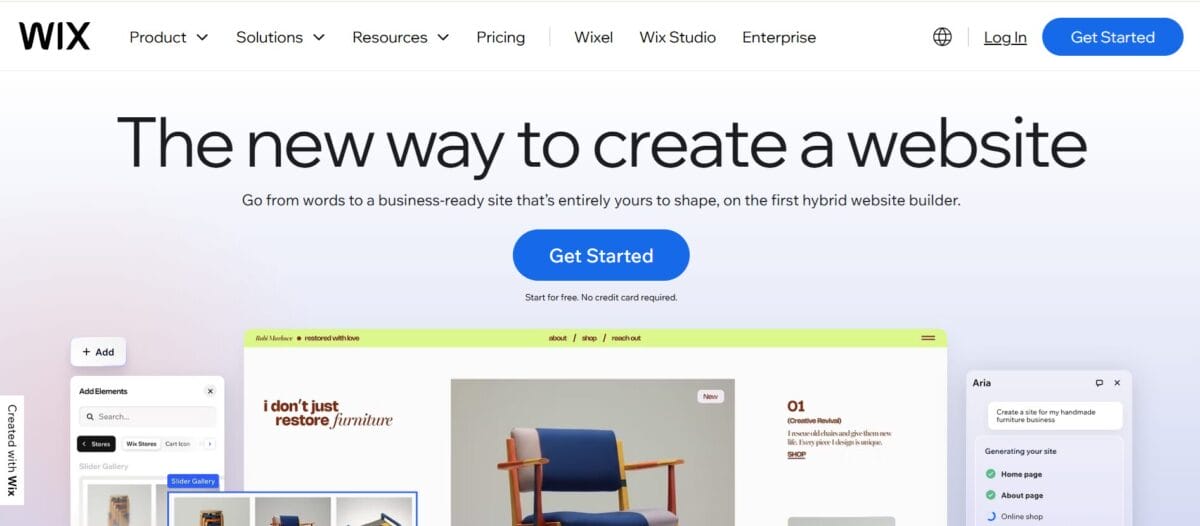 Wix homepage and platform with eCommerce features