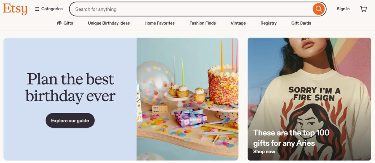 Etsy web selling channel specialized in niche and custom products