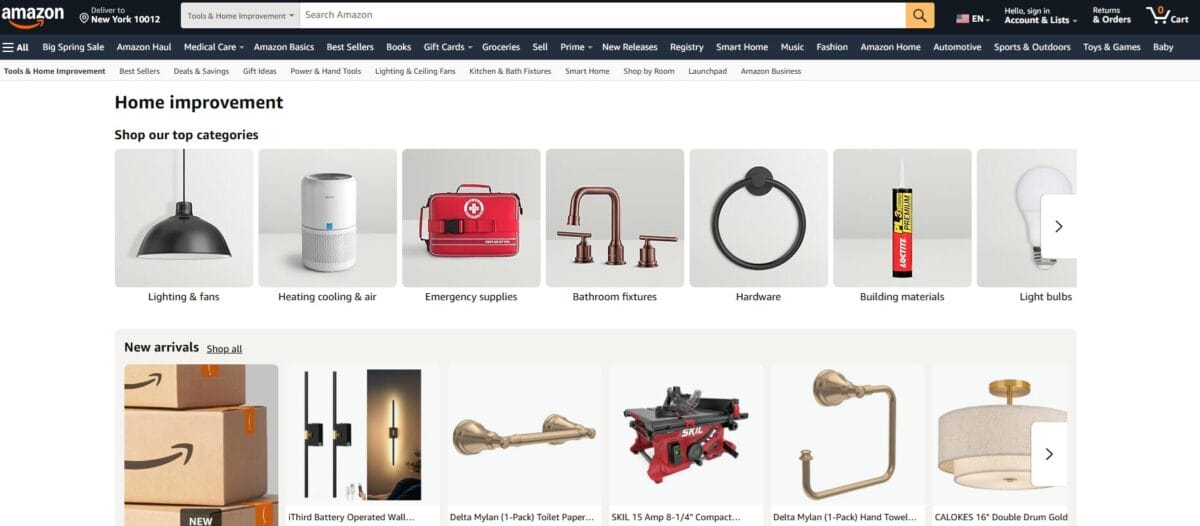 Amazon home improvement section