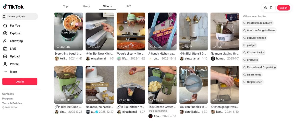 Organic TikTok feed for dropshipping kitchen gadgets