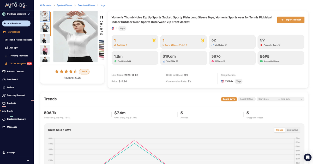 AutoDS TikTok Analytics for TikTok marketing dropshipping