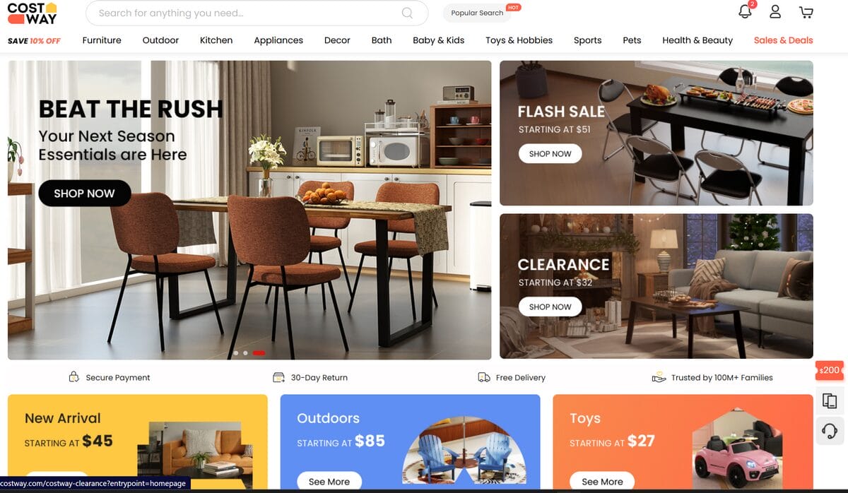 Costway as Shopify dropshipping supplier