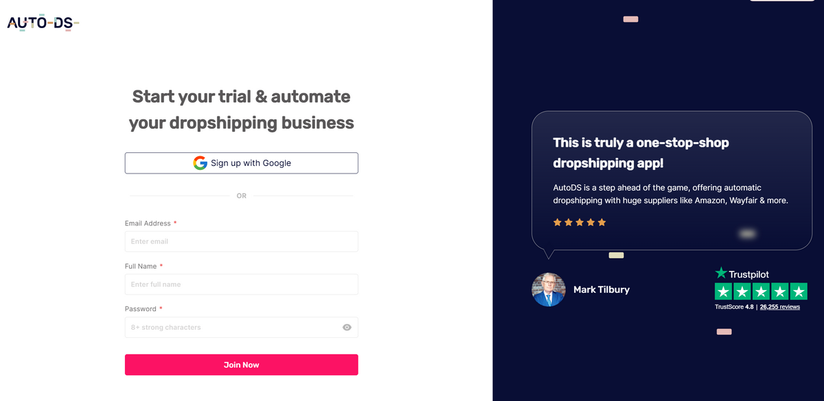 Create an account on AutoDS + Shopify