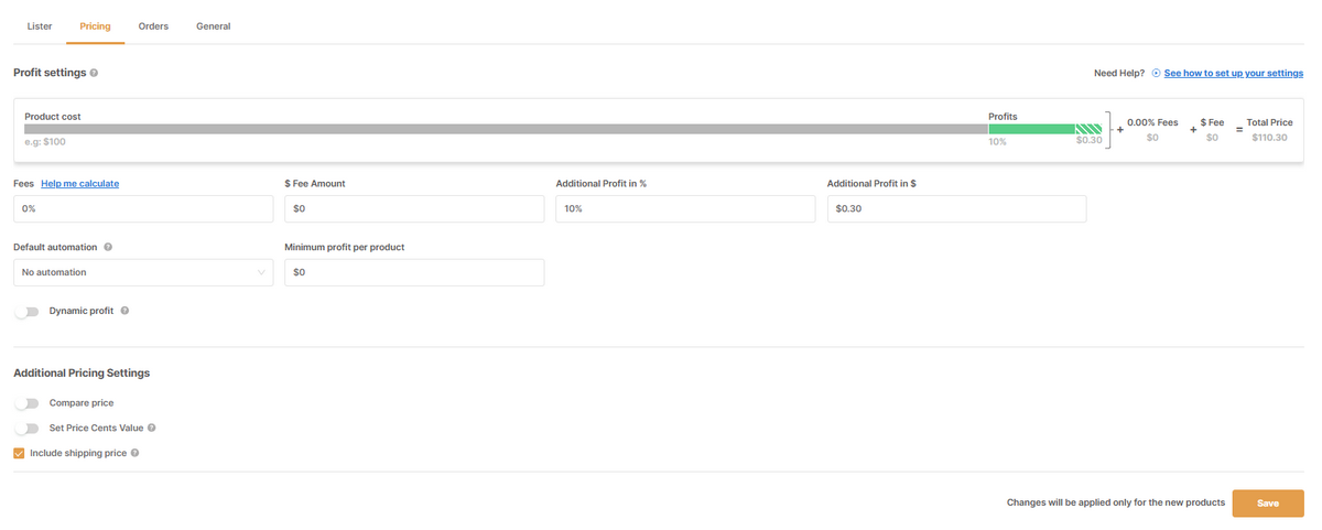 set pricing floors to make money dropshipping