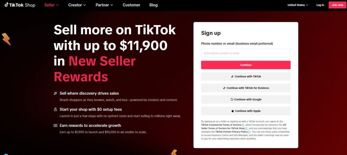 TikTok Shop landing page registration requirements