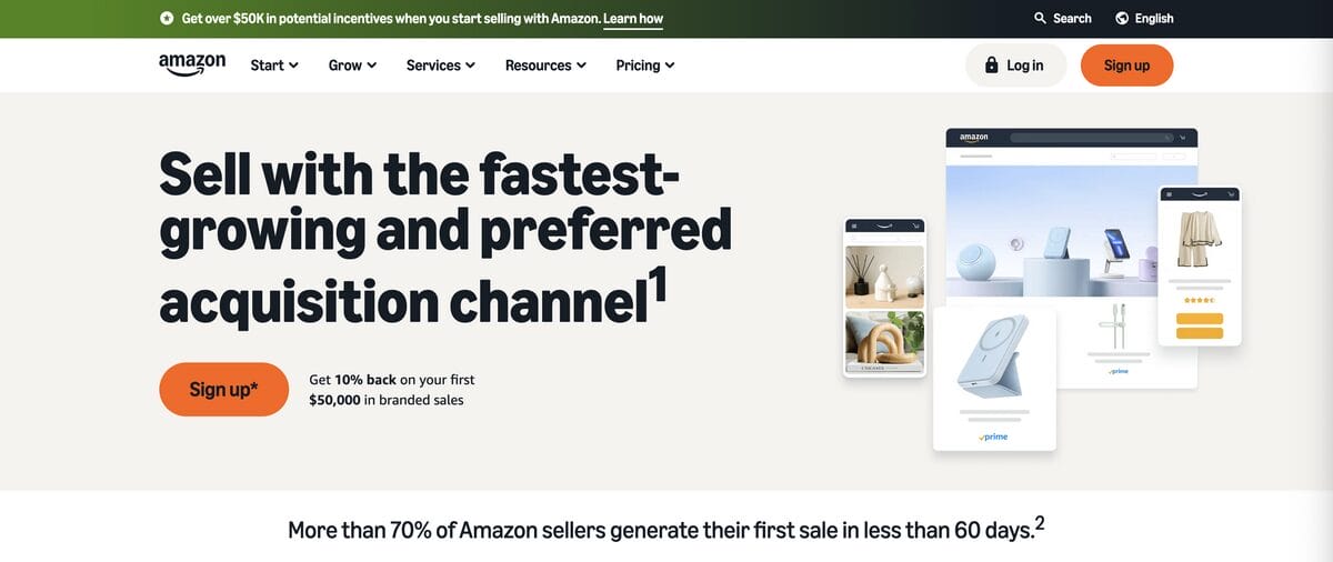 Amazon's seller page for dropshipping