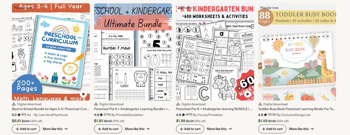 Kids learning printables, one of the best digital dropshipping products