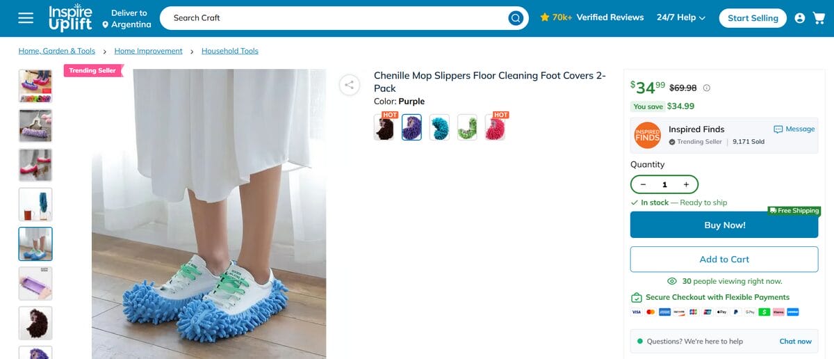 Chenille dust mop slippers website seller dropshipper