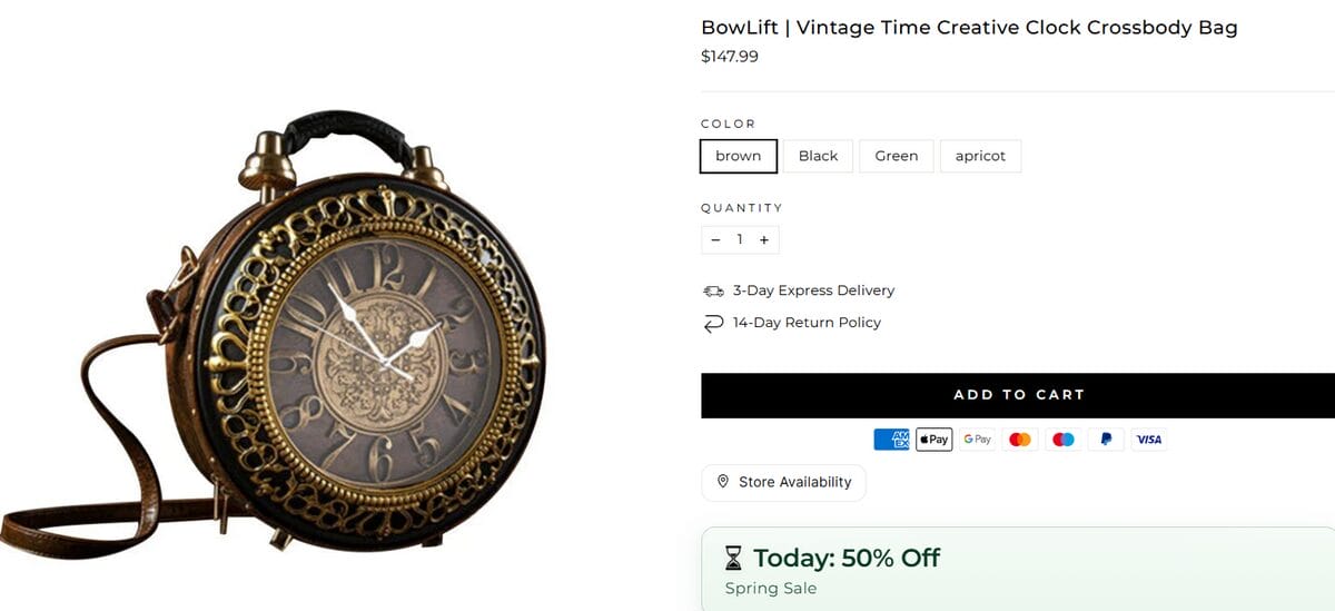 Retro handbag clock website of dropshippers