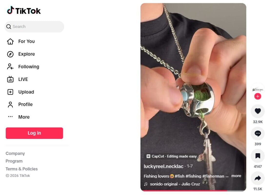 Luxury necklace of fishing reel TikTok content ad