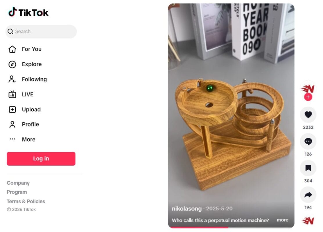 TikTok ad of rolling perpetual motion machine top products May