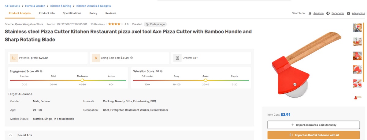 Axe pizza cutter best items to dropship in may 2026