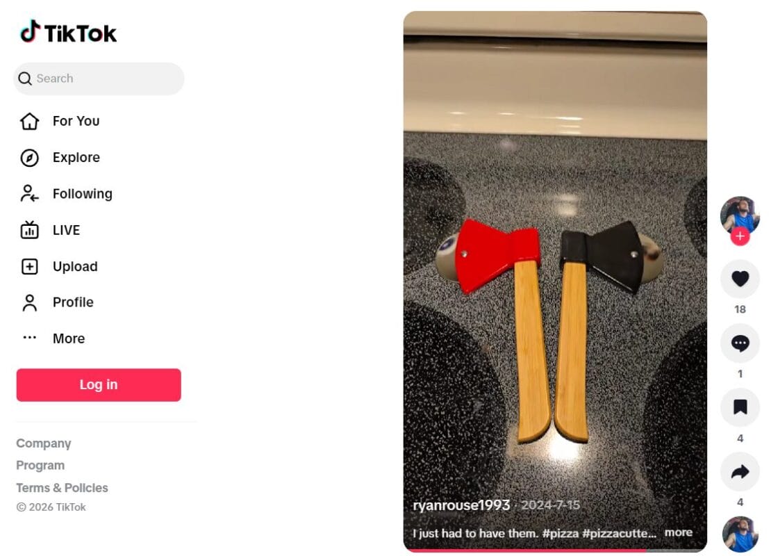 Axe pizza cutter TikTok ad content