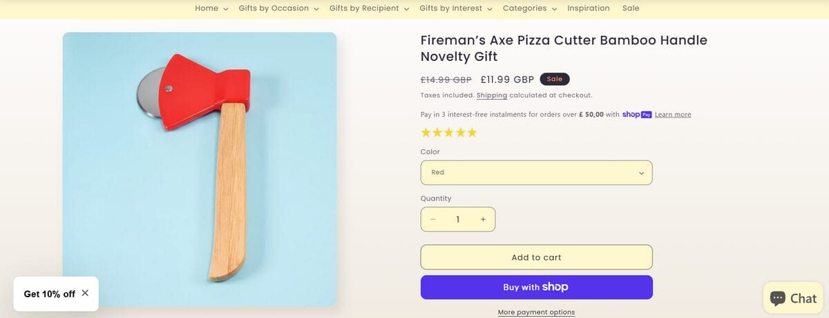 Website of seller axe pizza cutter