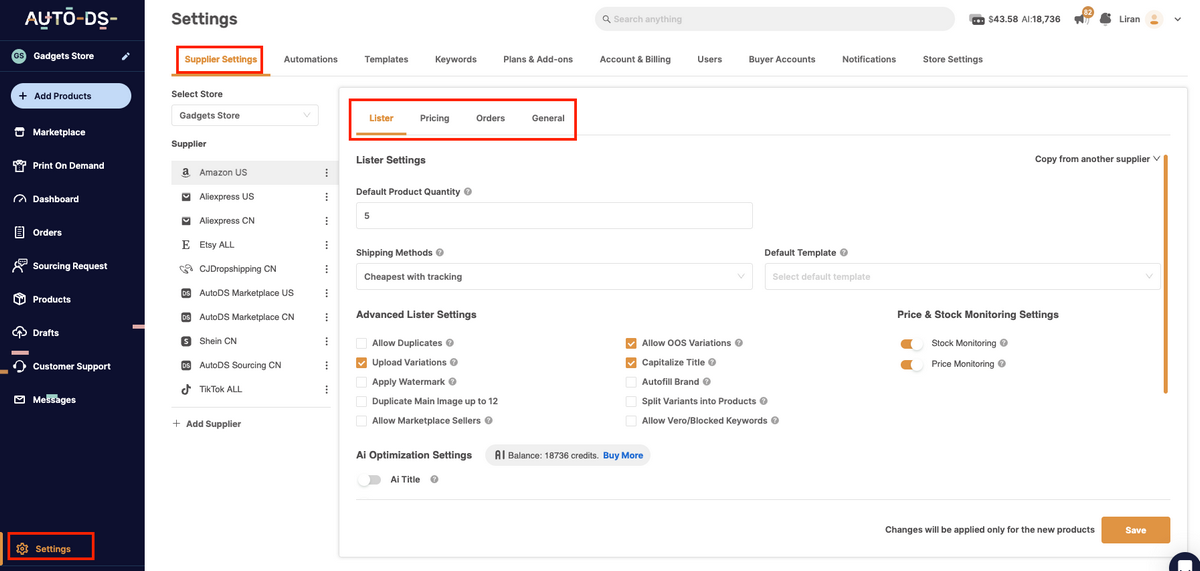 Enable automation for dropshipping stores